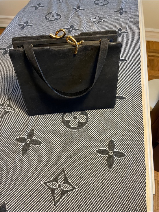 Bags by Dorian Handbags - Vintage Bags by Dorian Black Suede Shoulder Bag with Gold-Tone Twist Closure